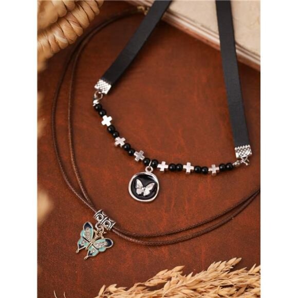 MINACHI Multi Layers Choker Necklace, Butterfly Choker, Bohemian Vintage Chunky - Picture 5 of 16